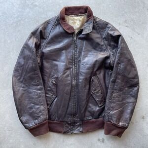 VTG Golden Bear‎ Brown Leather Bomber Flyer Jacket Lined L/42 USA 70s Zip